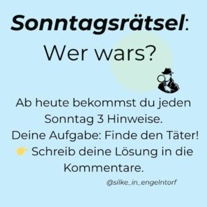 Hellblauer Hintergrund auf dem das Sonntagsrätsel angekündigt wird für instagram